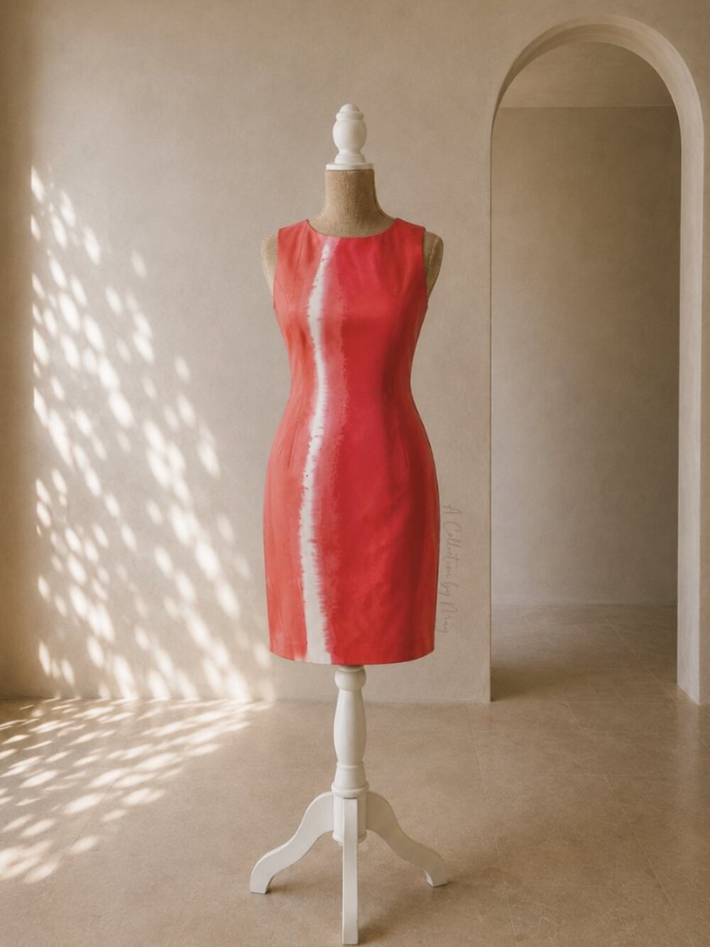 Tahari Sleeveless Peach Pink Tie Dye Sheath Dress Size 6 - Picture 1 of 14